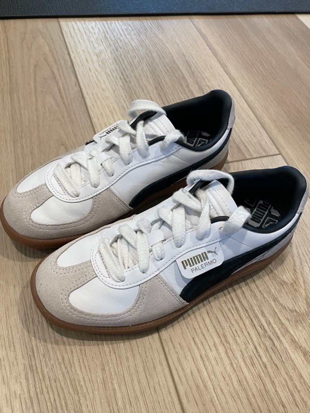 Puma Palermo Sneakers in White, Black & Gum